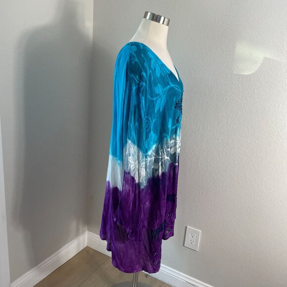 NEW Greater Good Womens Plus 4X Tunic Top Dragonfly Blue Purple V Neck Shirt - Picture 3 of 12